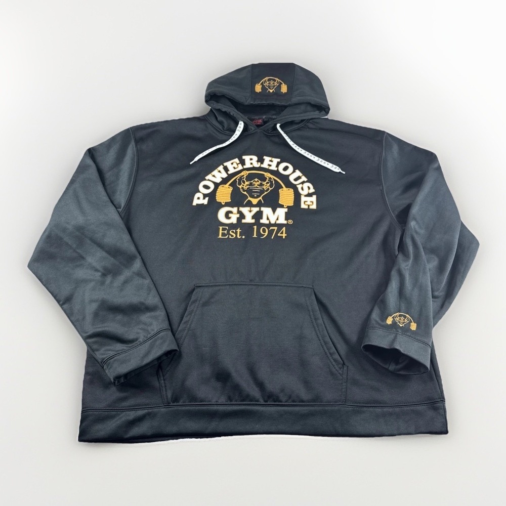 Power House Gym Hoodie Adult M Black Pullover Drawstring Sweatshirt Workout Logo